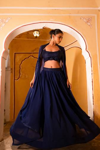 NAVY BLUE DETAILED lehenga choli SHRUG SET