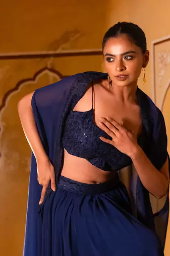 NAVY BLUE DETAILED lehenga choli SHRUG SET