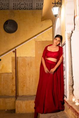 MAROON RED DETAILED lehenga choli SHRUG SET 1