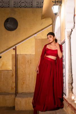 MAROON RED DETAILED lehenga choli SHRUG SET 2