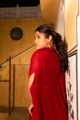 MAROON RED DETAILED lehenga choli SHRUG SET 4