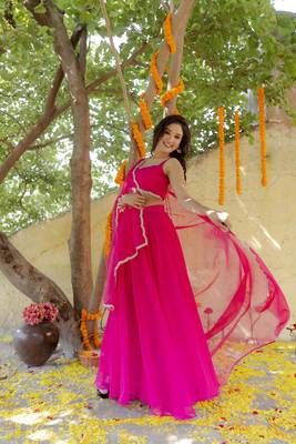 Magenta pink  Embellished Georgette lehenga choli 1