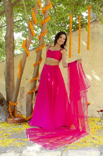 Magenta pink  Embellished Georgette lehenga choli