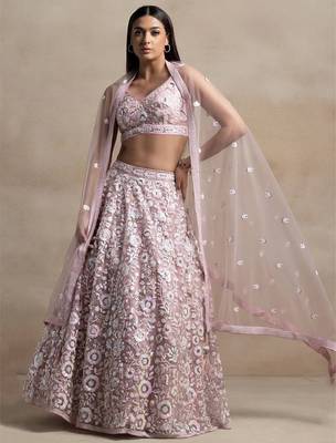 Pink Net Embroidered Lehenga Choli 1