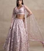 Pink Net Embroidered Lehenga Choli