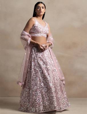 Pink Net Embroidered Lehenga Choli 2