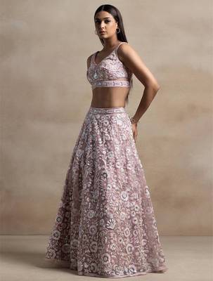 Pink Net Embroidered Lehenga Choli 3