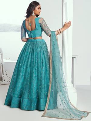 Aqua Blue Net Thread and Sequin Work Lehenga 2