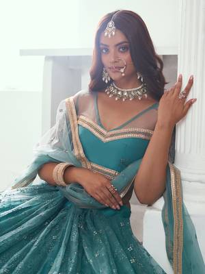 Aqua Blue Net Thread and Sequin Work Lehenga 4