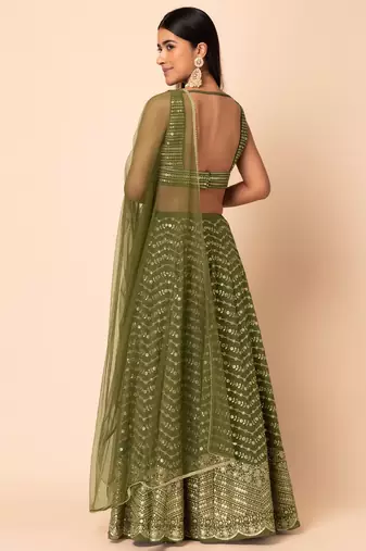 green sequins zari georgette wedding lehenga Set