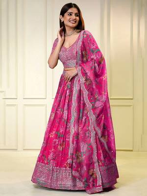Organza Pink Lehenga Choli for Wedding 1