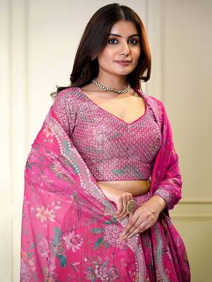 Organza Pink Lehenga Choli for Wedding 3