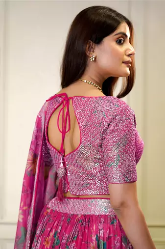 Organza Pink Lehenga Choli for Wedding