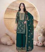 Green sequence embroidered work georgette palazzo straight pakistani stitched salwar suit dupatta