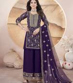 Purple sequins embroidered work georgette palazzo straight pakistani stitched salwar suit dupatta