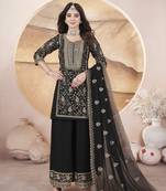 Black sequins embroidered work georgette palazzo straight pakistani stitched salwar suit dupatta