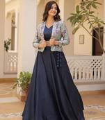 Women's Navy Blue Jacket Style Anarkali Lehenga