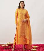 Orange pure handwoven chanderi, zariorganza kurta set