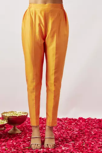 Orange pure handwoven chanderi, zariorganza kurta set