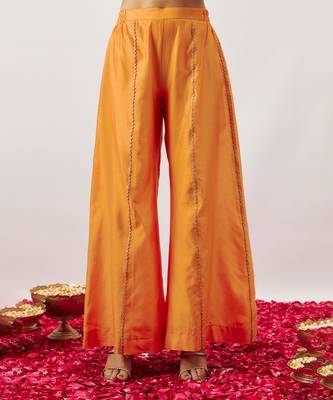 Orange pure handwoven chanderi, zariorganza angharkha set 5