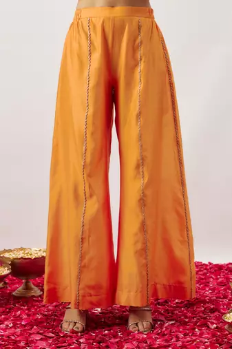 Orange pure handwoven chanderi, zariorganza angharkha set