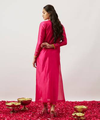 Pink pure handwoven chanderi, zariorganza kurta set 2