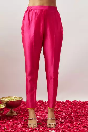 Pink pure handwoven chanderi, zariorganza kurta set
