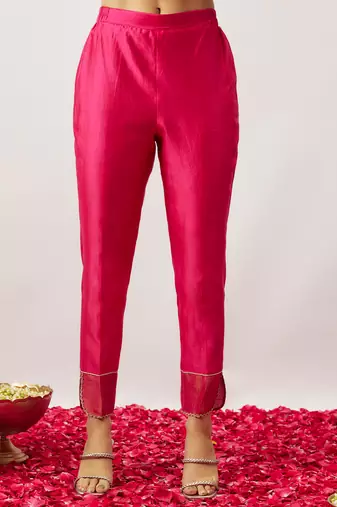 Pink pure handwoven chanderi, zariorganza kurta set
