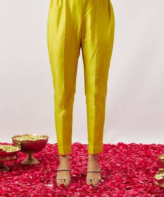 Lime green pure handwoven chanderi, zariorganza kurta set 5