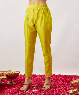 Lime green pure handwoven chanderi, zariorganza kurta set 4