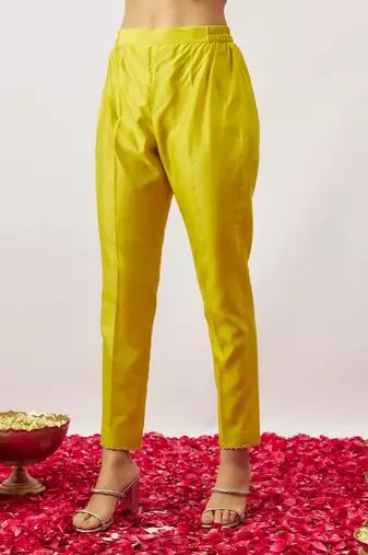 Lime green pure handwoven chanderi, zariorganza kurta set
