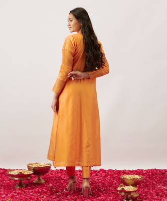 Orange pure handwoven chanderi, zariorganza kurta set 2