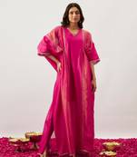 Pink pure handwoven chanderi, zariorganza kaftan
