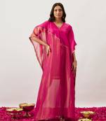 Pink pure handwoven chanderi, zariorganza kaftan