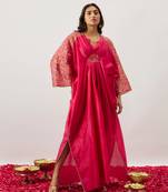 Pink pure handwoven chanderi, zariorganza kaftan