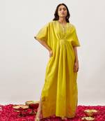 Lime green pure handwoven chanderi, zariorganza kaftan