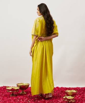 Lime green pure handwoven chanderi, zariorganza kaftan 2