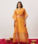 Orange pure handwoven chanderi, zariorganza kaftan