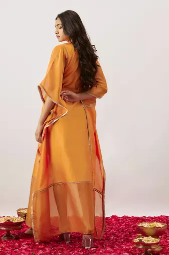 Orange pure handwoven chanderi, zariorganza kaftan