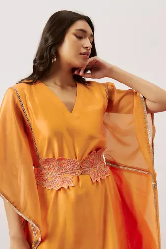 Orange pure handwoven chanderi, zariorganza kaftan