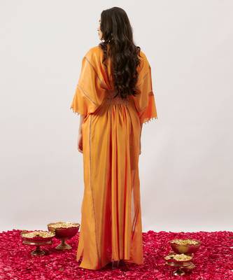 Orange pure handwoven chanderi, zariorganza kaftan 2