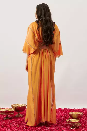 Orange pure handwoven chanderi, zariorganza kaftan