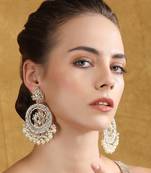 Gold-plated kundan & pearl chandbali earrings