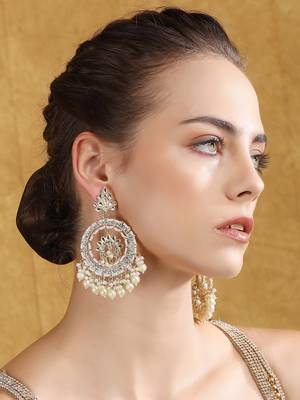 Gold-plated kundan & pearl chandbali earrings 2