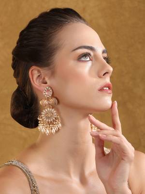 Gold-toned pearl chandbali earrings - traditional ethnic jewelry 1