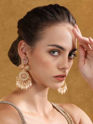 Gold-toned pearl chandbali earrings - traditional ethnic jewelry 2