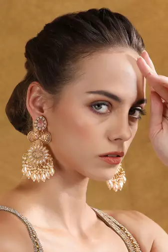 Gold-toned pearl chandbali earrings - traditional ethnic jewelry