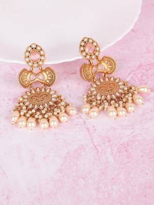 Gold-toned pearl chandbali earrings - traditional ethnic jewelry 3