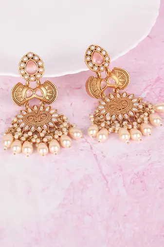 Gold-toned pearl chandbali earrings - traditional ethnic jewelry