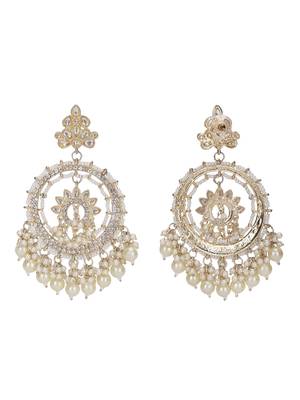 Gold-plated kundan & pearl chandbali earrings 5